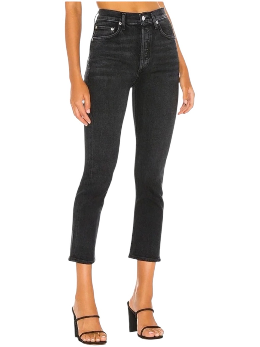 Revolve Agolde Riley High Rise Straight Crop Jeans Black Pepper Womens Sz 30